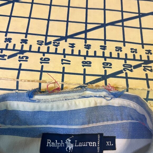 Vtg Ralph Lauren Oxford Shirt Mens L Striped Button Down Blue Red Flesh Pony - Picture 11 of 12